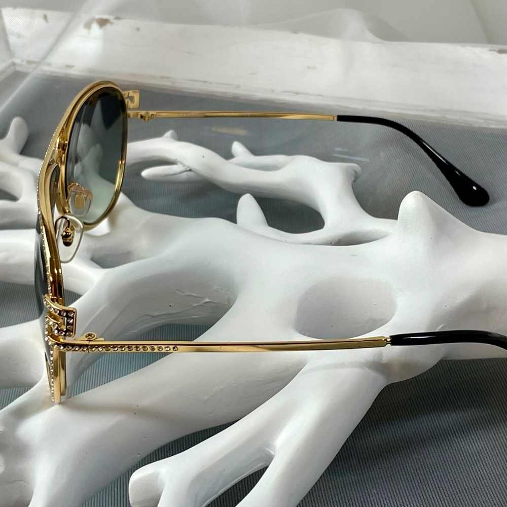 Versace Gold Crystal Aviator Sunglasses - Picture 7 of 12